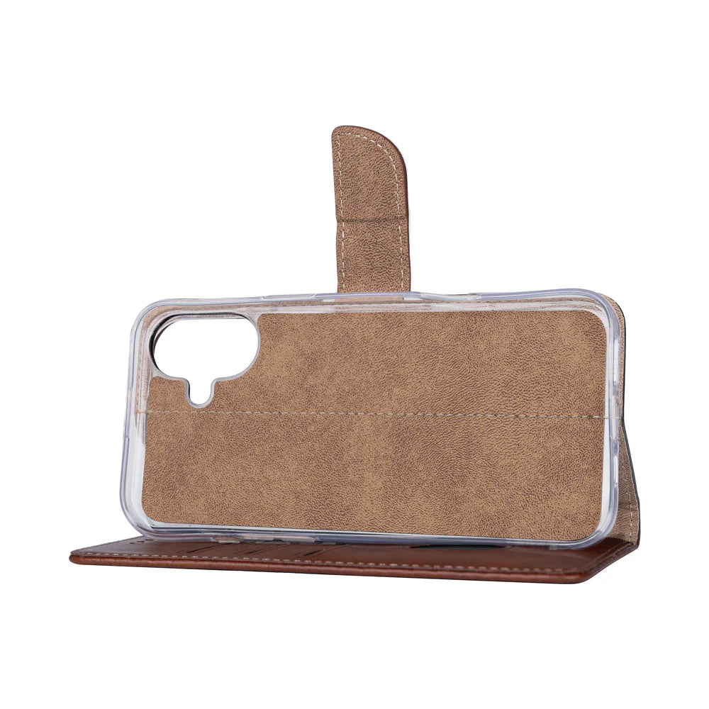 Knižkový kryt pre iPhone 16 (Hnedý)