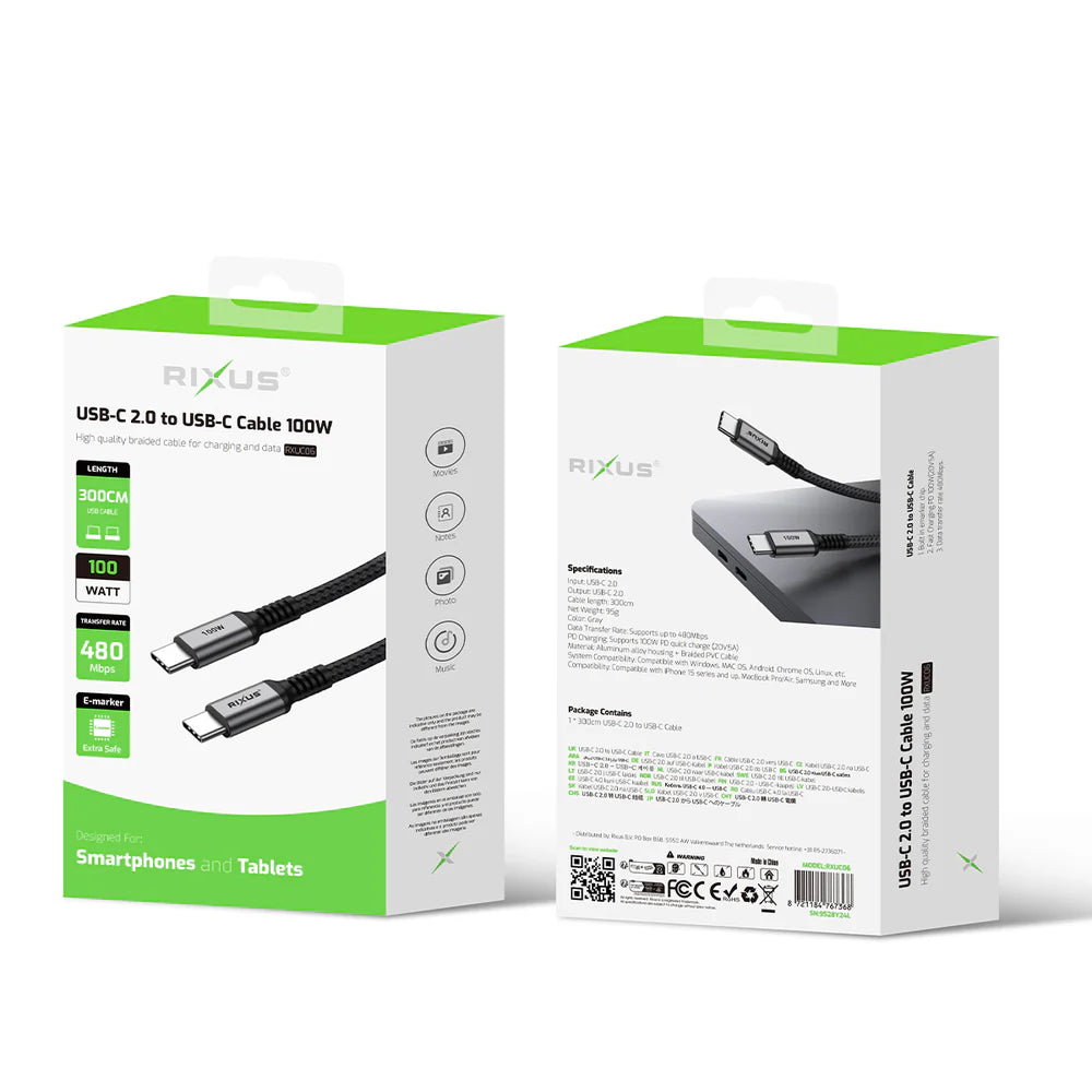USB-C 2.0 na USB-C kábel, 100 W, s krabičkou, Space Gray (300 cm)