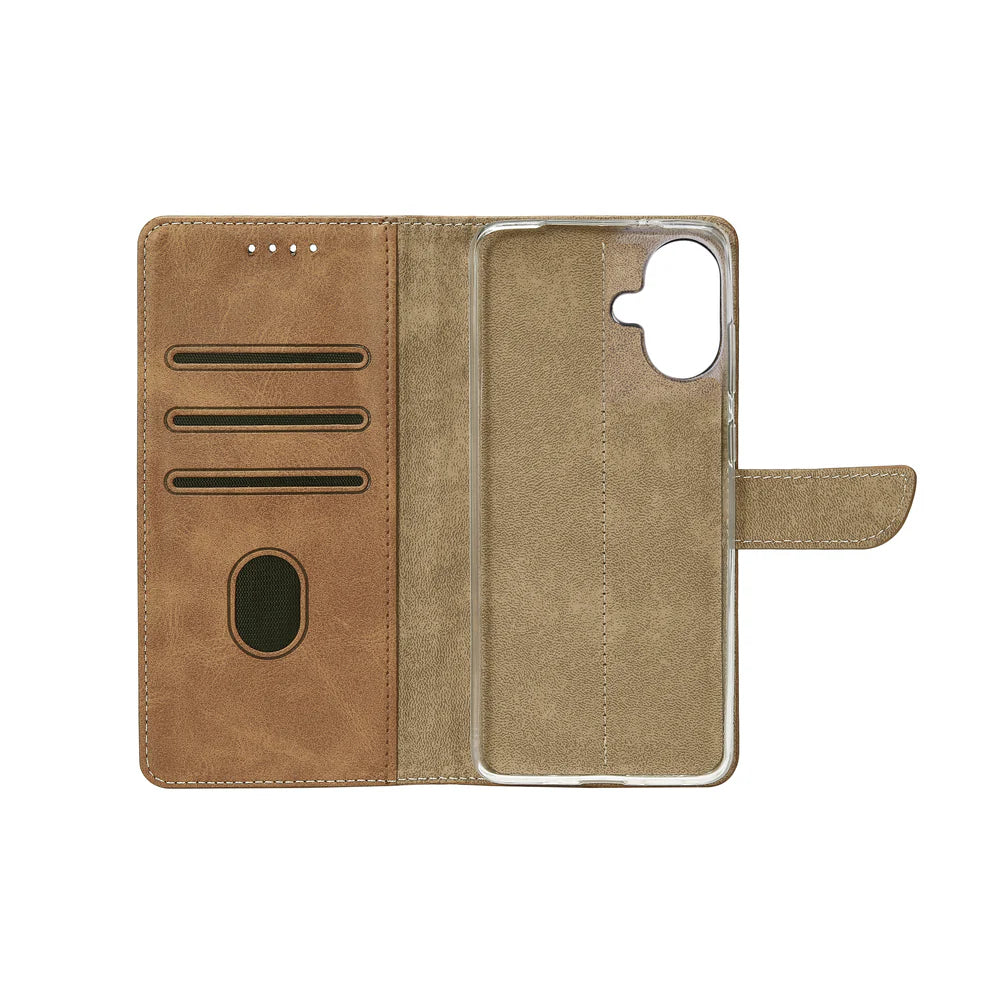 Knižkový kryt pre iPhone 16 (Svetlohnedý)