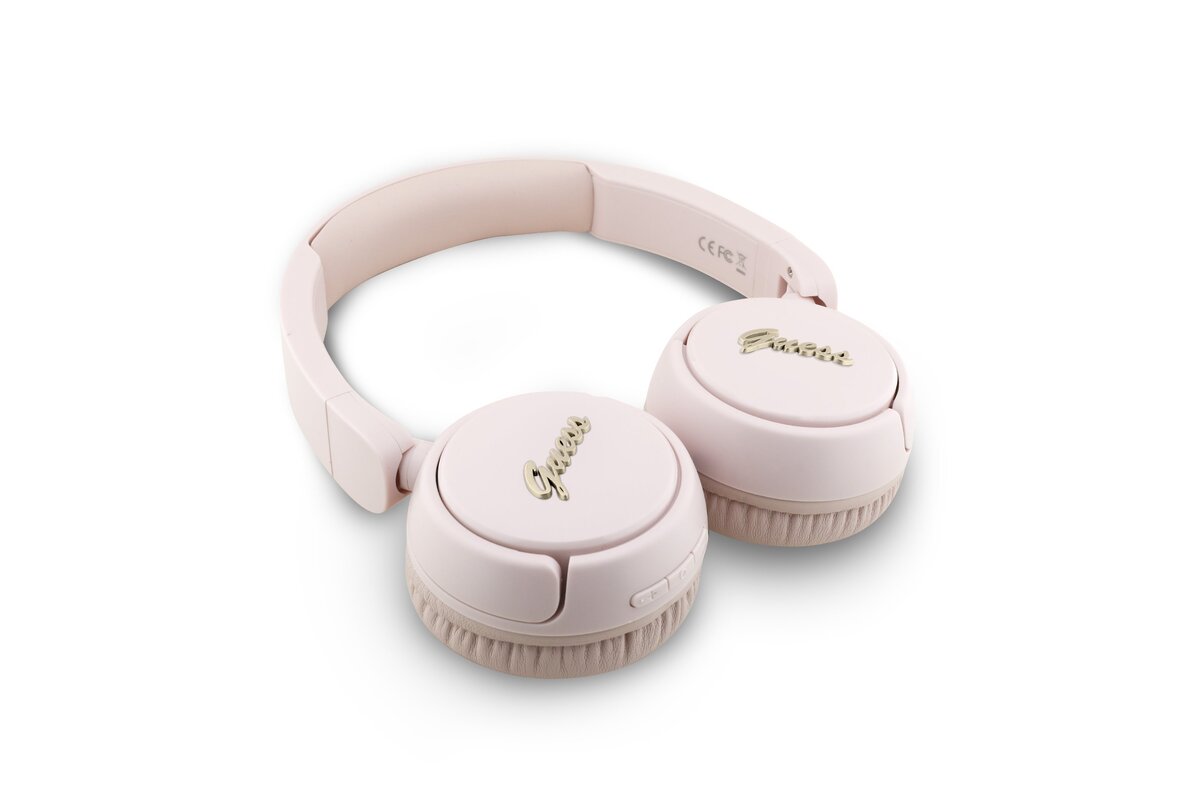 Guess Script Metal Logo bezdrôtové slúchadlá Ružové