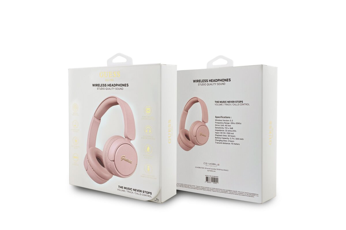 Guess Script Metal Logo bezdrôtové slúchadlá Ružové
