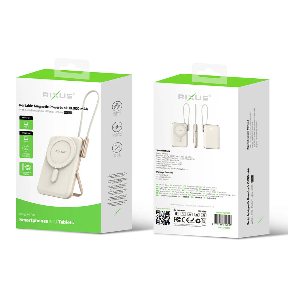 Magnetická Powerbanka 10 000 mAh so Zabudovaným USB-C Káblom (Rose Gold)