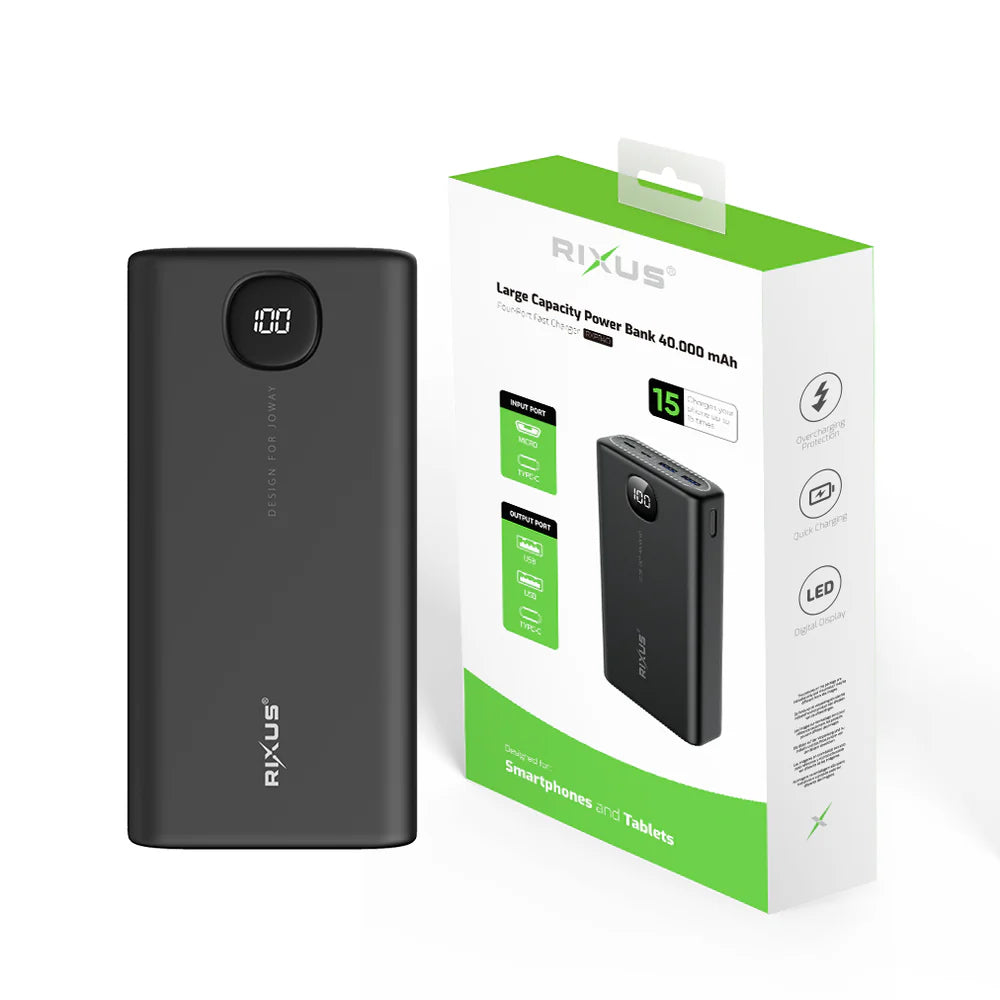 Powerbanka s Vysokou Kapacitou 40 000 mAh (Čierna)