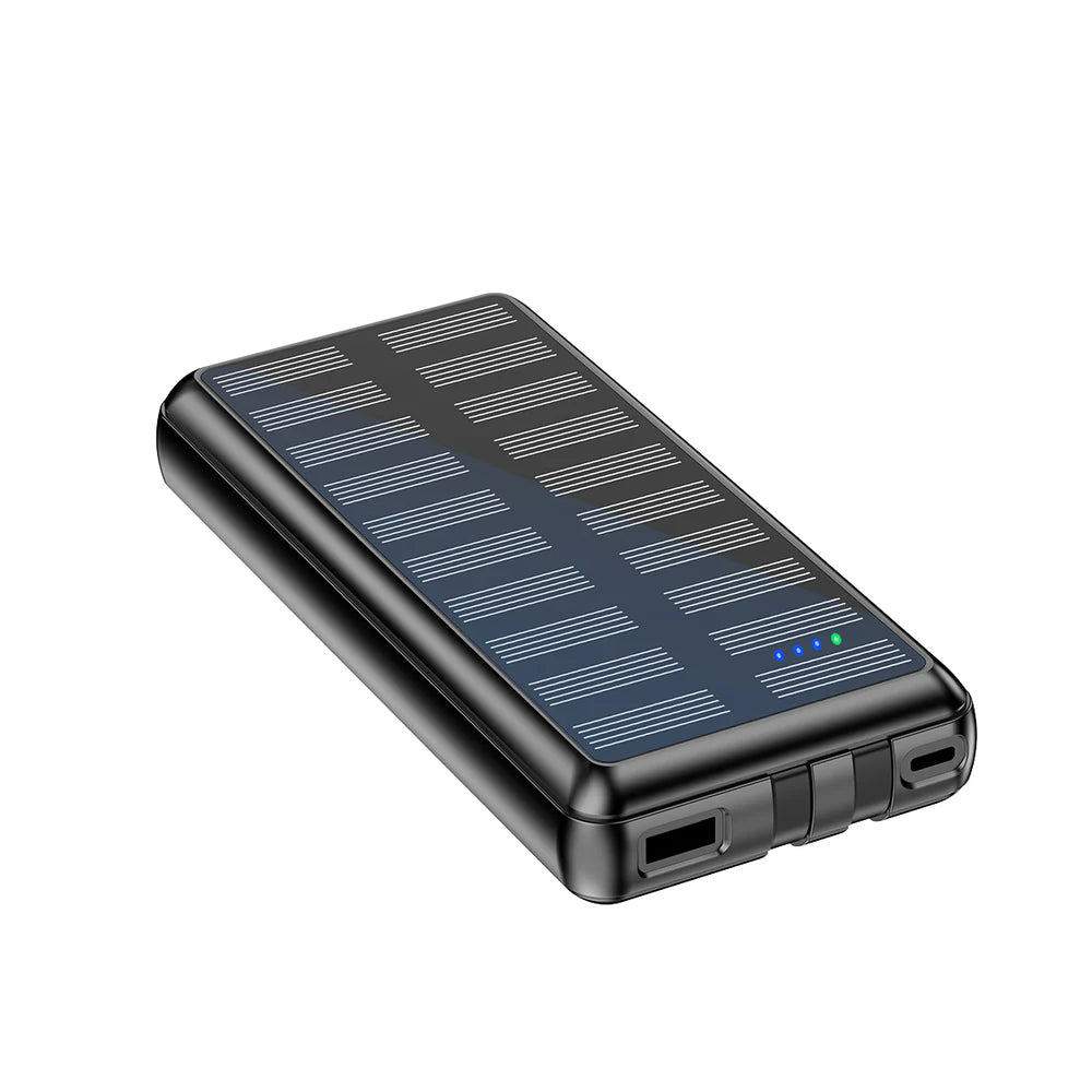 Solárna Powerbanka 20 000 mAh s Vstavanými Káblami (Čierna)