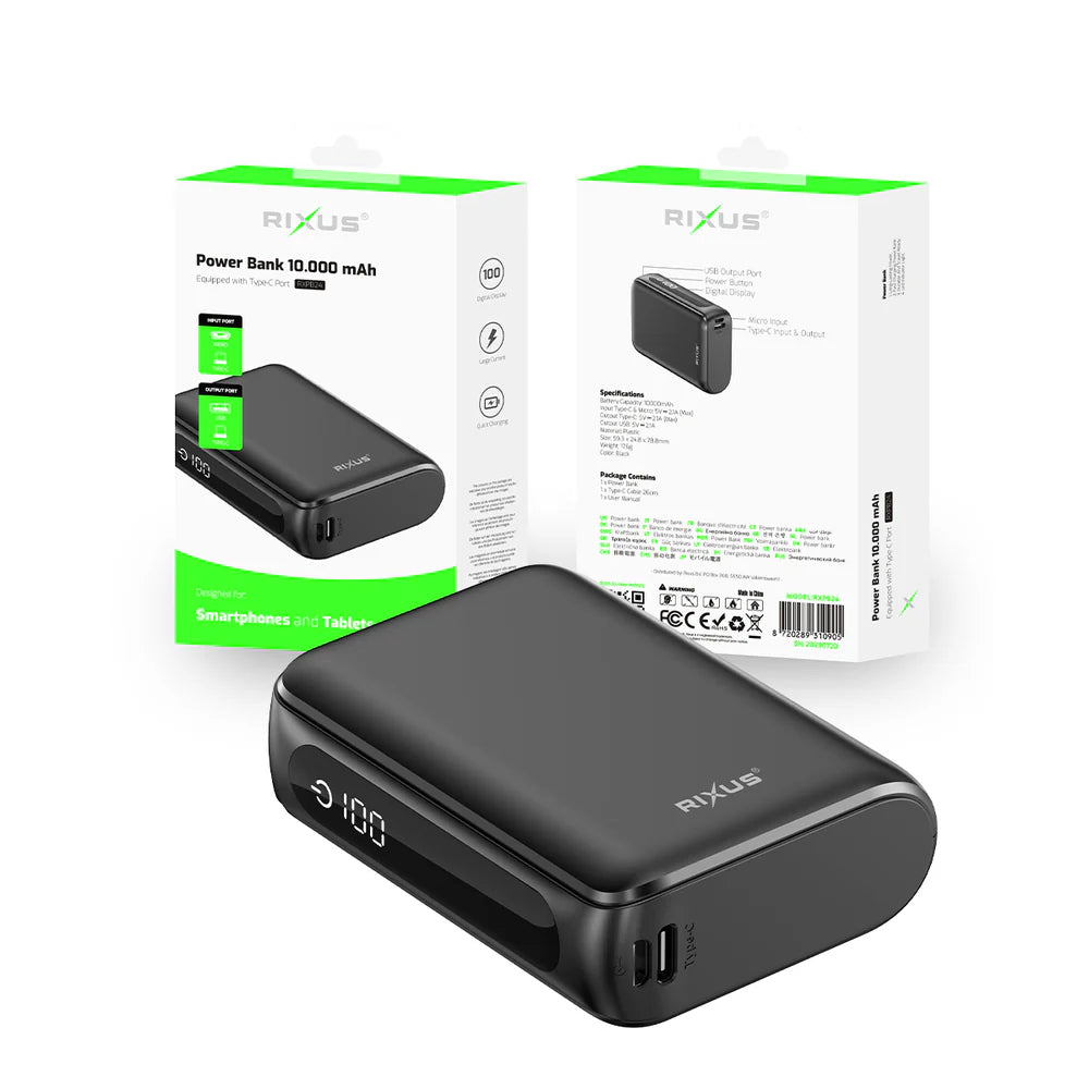 Kompaktná Powerbanka s Digitálnym Displejom 10000 mAh (Čierna)
