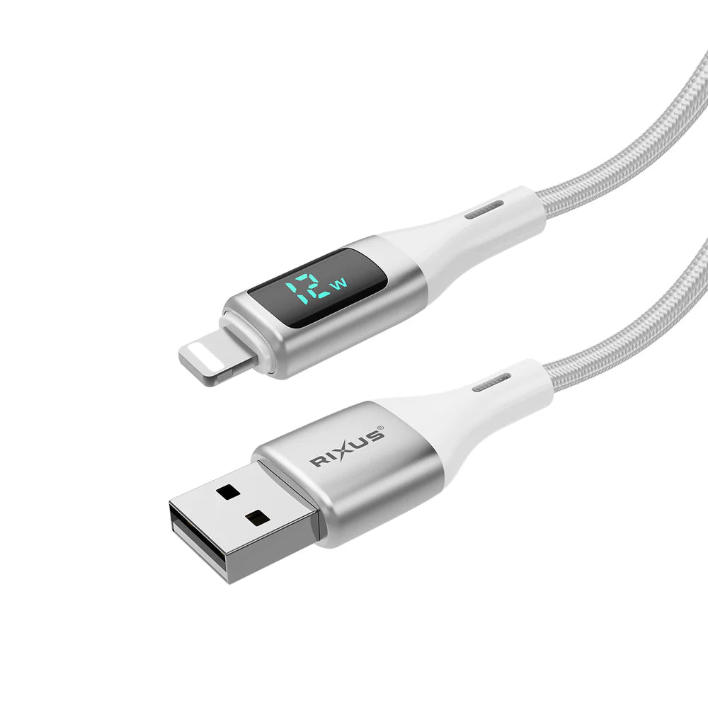 USB-A na Lightning kábel s LED displejom s krabičkou, Biely (100 cm)
