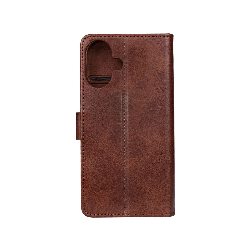 Knižkový kryt pre iPhone 16 (Hnedý)