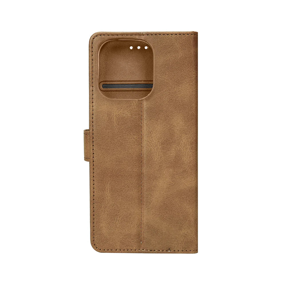 Knižkový kryt pre iPhone 16 Pro (Svetlohnedý)