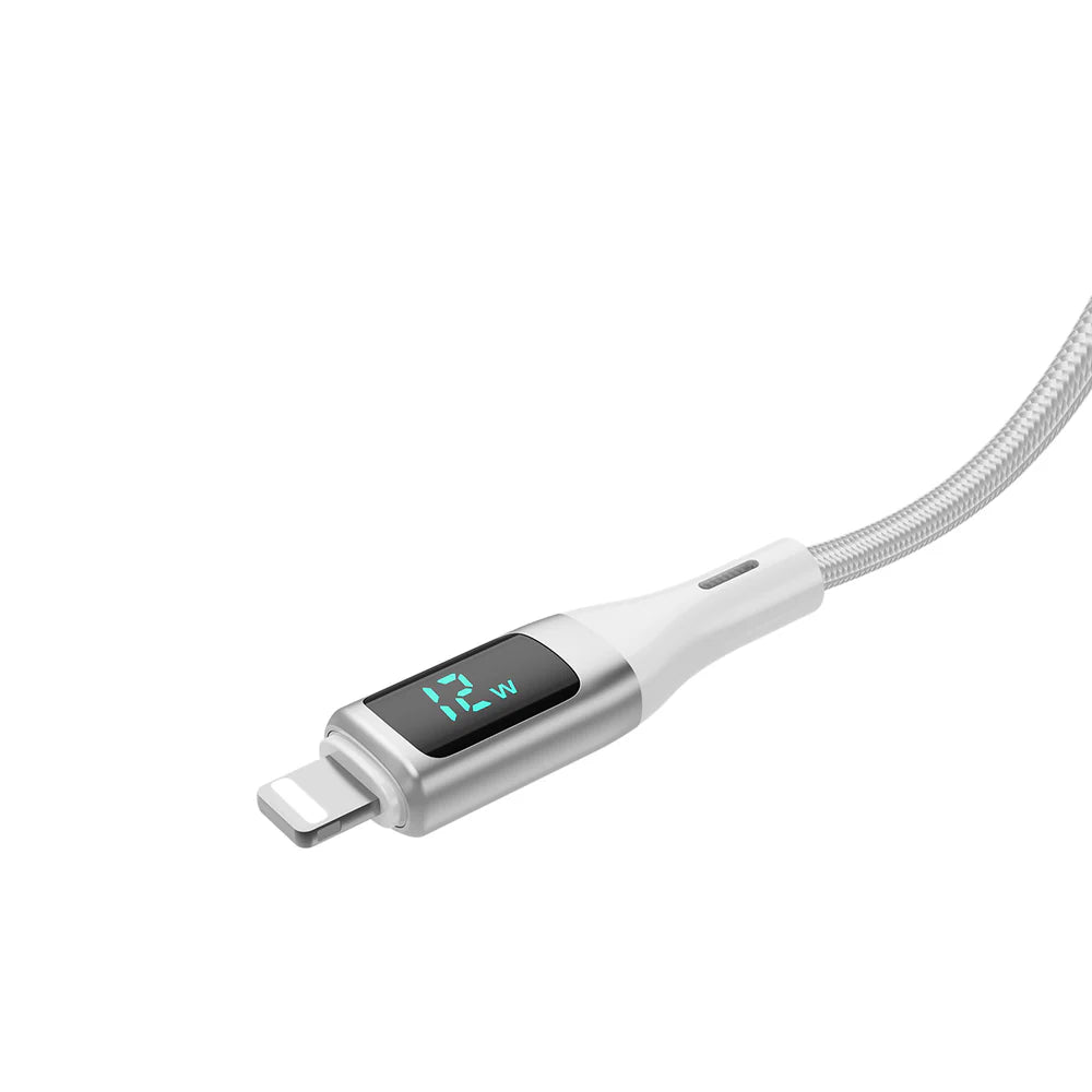 USB-A na Lightning kábel s LED displejom s krabičkou, Biely (100 cm)