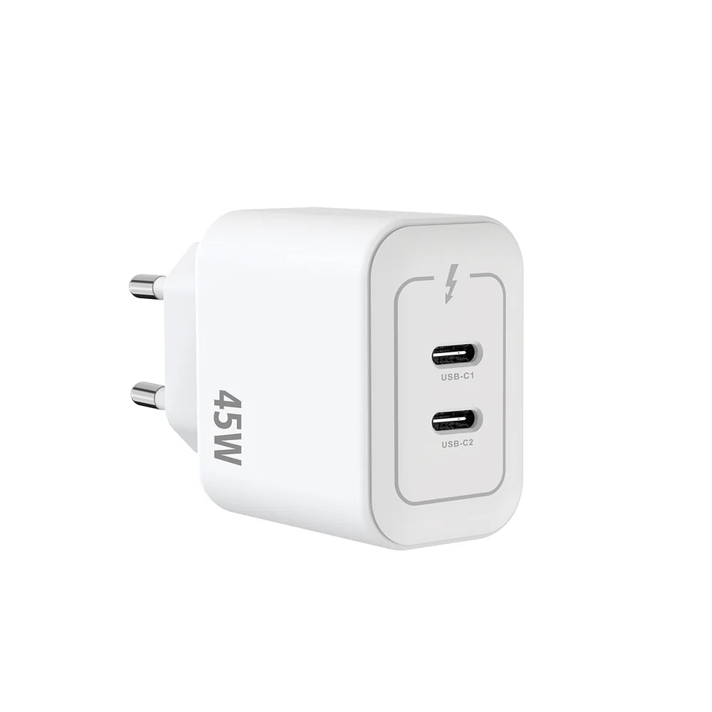 45W GaN Dvojportový USB-C Napájací Adaptér (Biely)