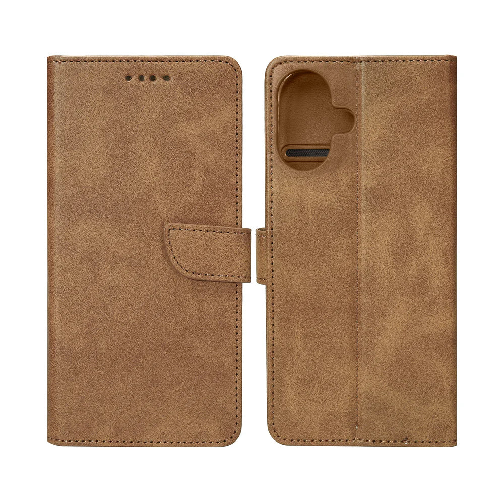 Knižkový kryt pre iPhone 16 (Svetlohnedý)