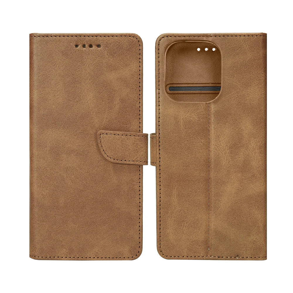 Knižkový kryt pre iPhone 16 Pro (Svetlohnedý)