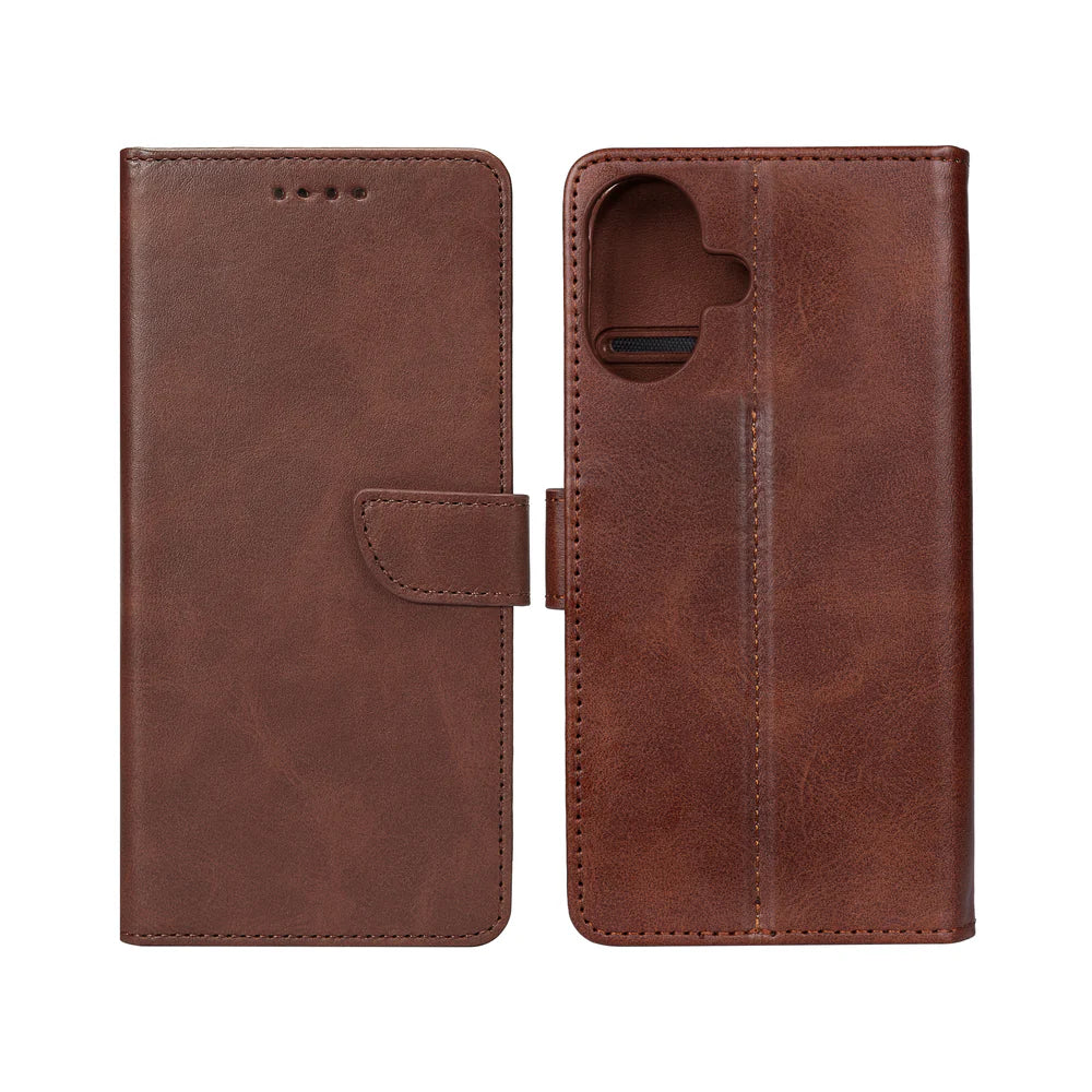 Knižkový kryt pre iPhone 16 (Hnedý)