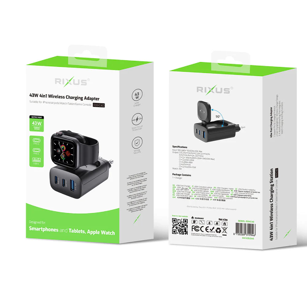 43W Nabíjací blok pre Apple Watch, iPhone a AirPods (Čierny)