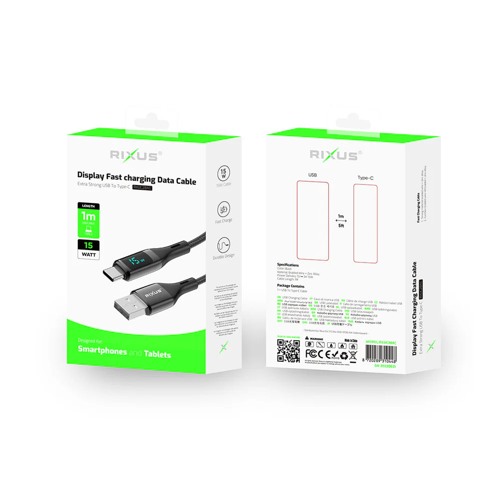 USB-A na Lightning kábel s LED displejom s krabičkou, Čierny (100 cm)