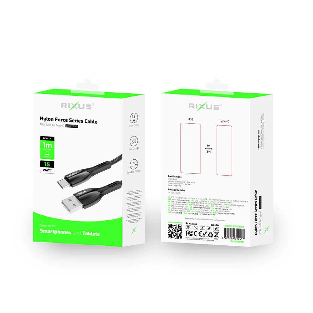 Hliníkový USB-A na USB-C dátový kábel s krabičkou, Čierny (100 cm)