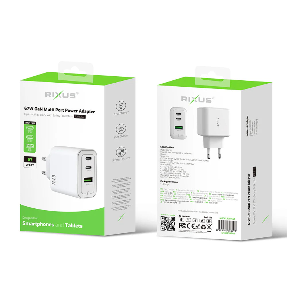67W GaN Multi-Port Napájací Adaptér (Biely)