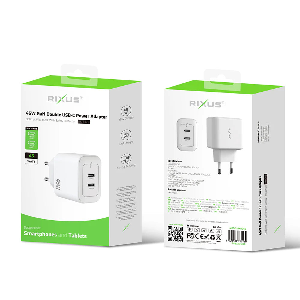 45W GaN Dvojportový USB-C Napájací Adaptér (Biely)