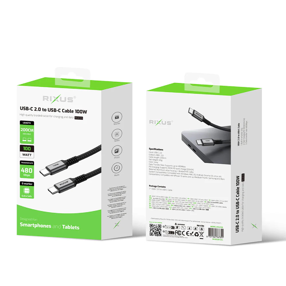 USB-C 2.0 na USB-C kábel, 100 W, s krabičkou, Space Gray (200 cm)