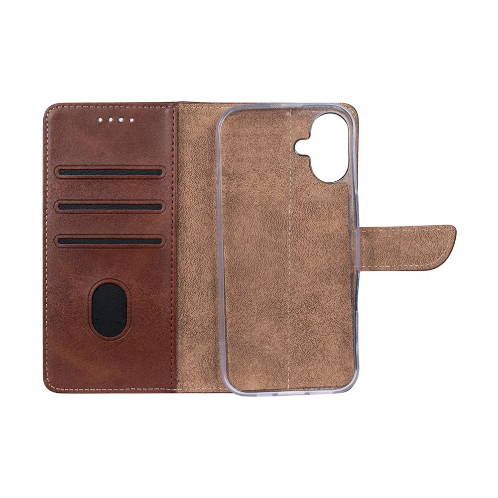 Knižkový kryt pre iPhone 16 (Hnedý)