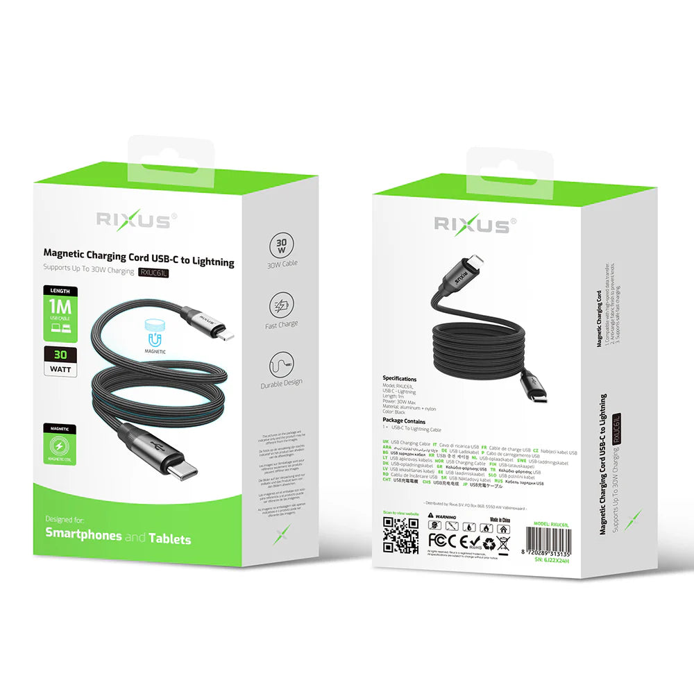 Magnetický nabíjací kábel USB-C na Lightning, 30 W, s krabičkou, Čierny, (100 cm)