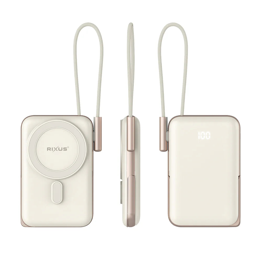 Magnetická Powerbanka 10 000 mAh so Zabudovaným USB-C Káblom (Rose Gold)