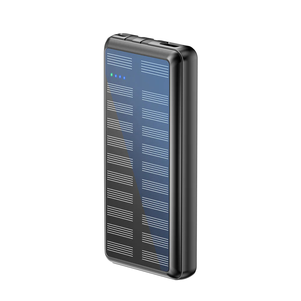 Solárna Powerbanka 20 000 mAh s Vstavanými Káblami (Čierna)